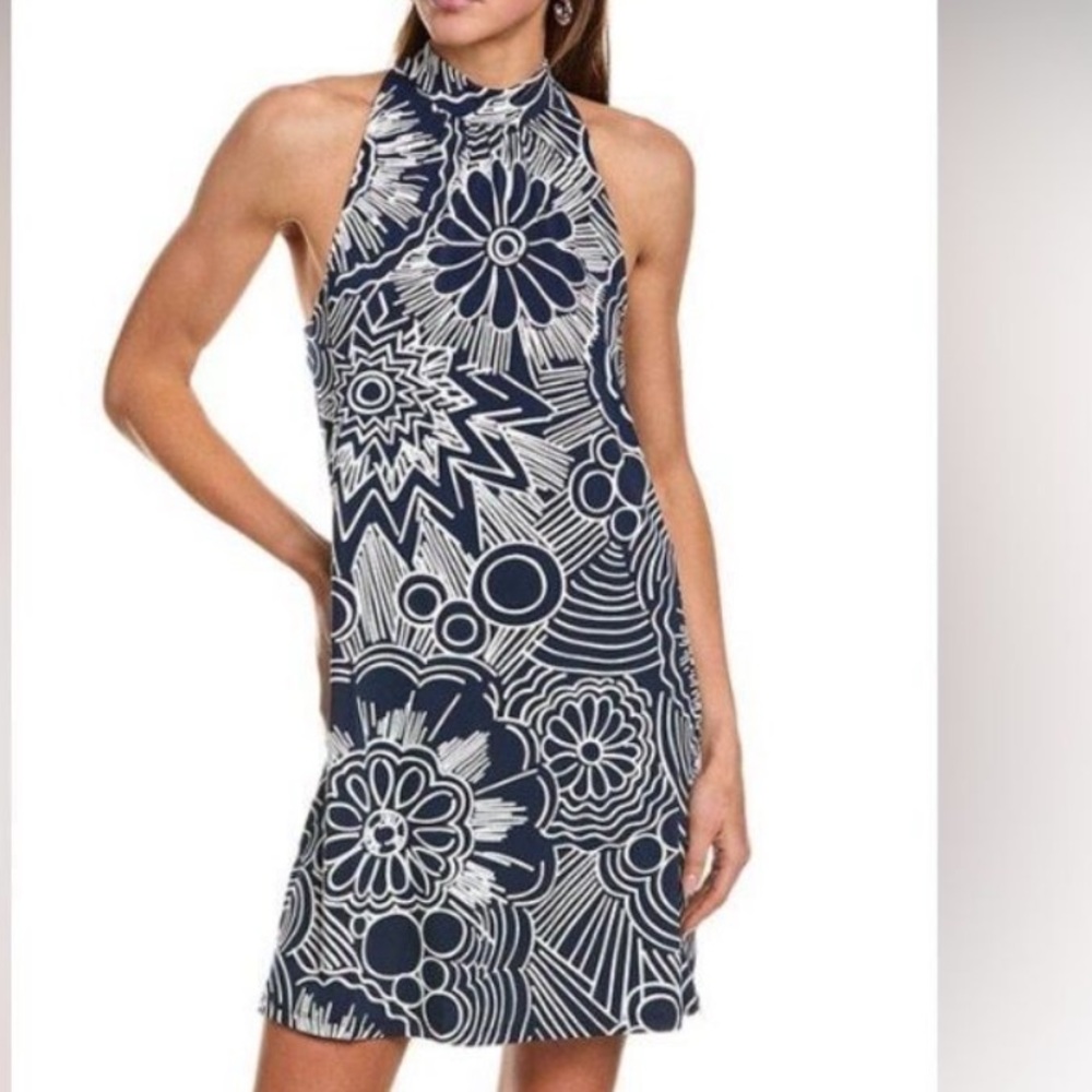 Trina Turk Navy & White Halter Floral Print Dress size M NWT